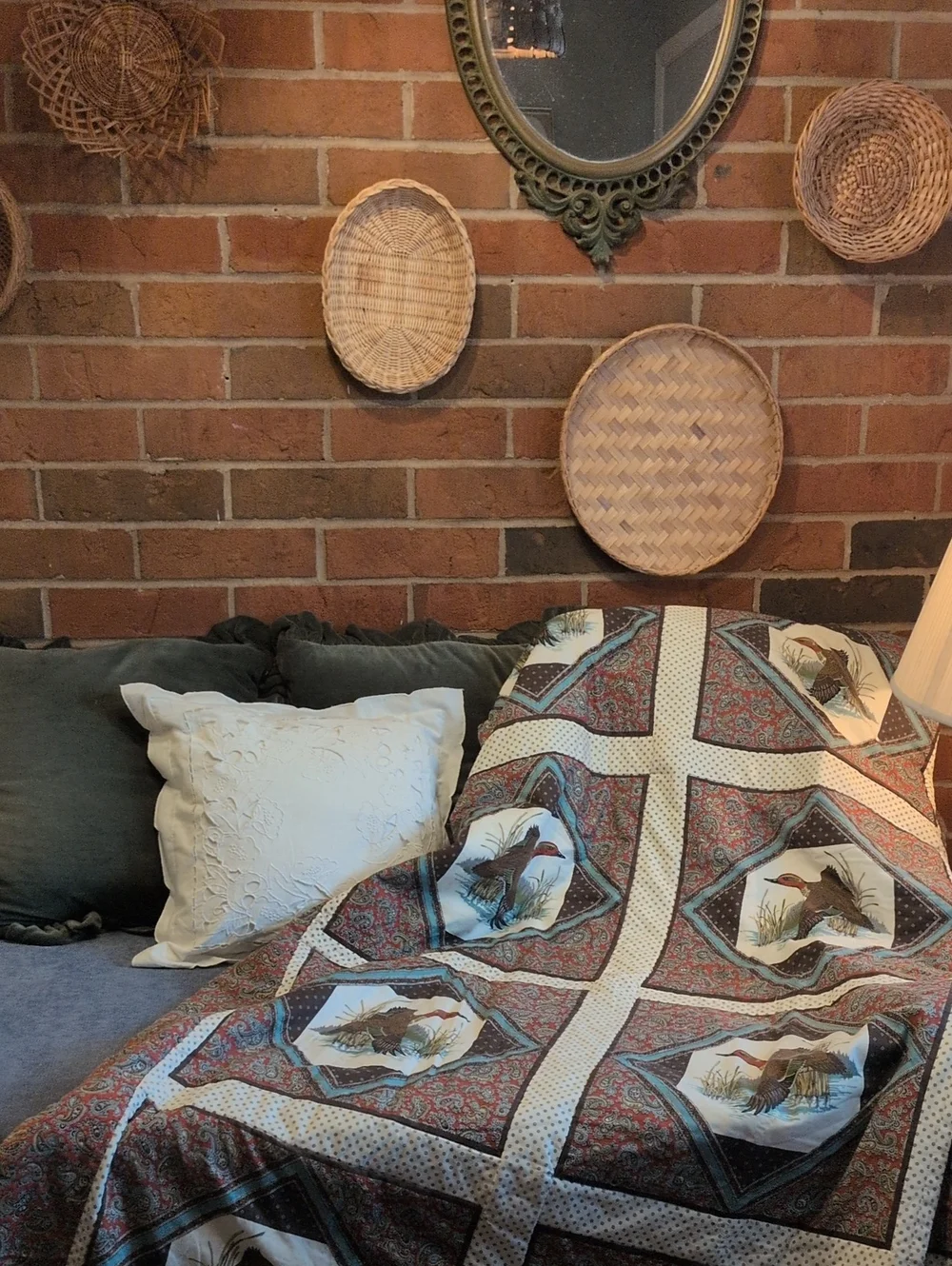 Handmade Duck Quilt w/ Vintage VIP Cranston Pillow Panels | Rustic Cabin Lodge
